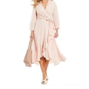 Jessica Howard Pink Long Sleeve Wrap Dress for Wedding Guests